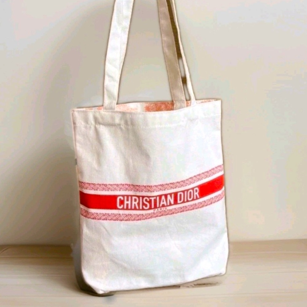 Christian Dior White and Orange Tote Bag